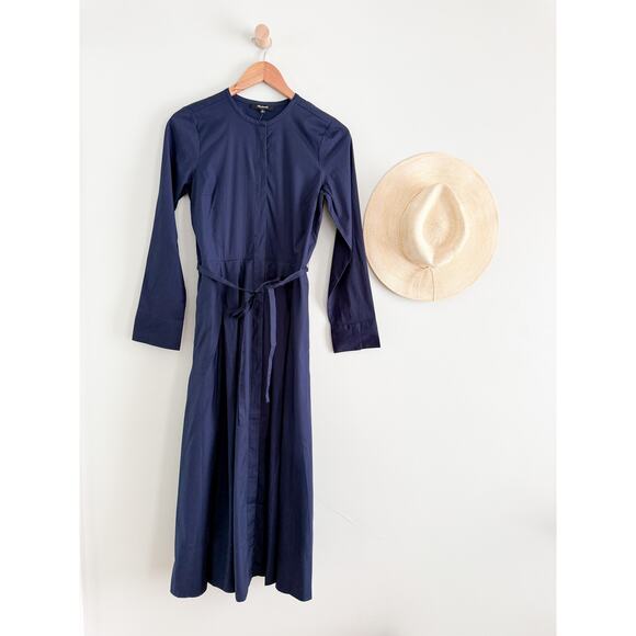 Madewell | NWT Tie-Waist Midi Shirtdress Midnight Navy | Sz 2 - Picture 2 of 12